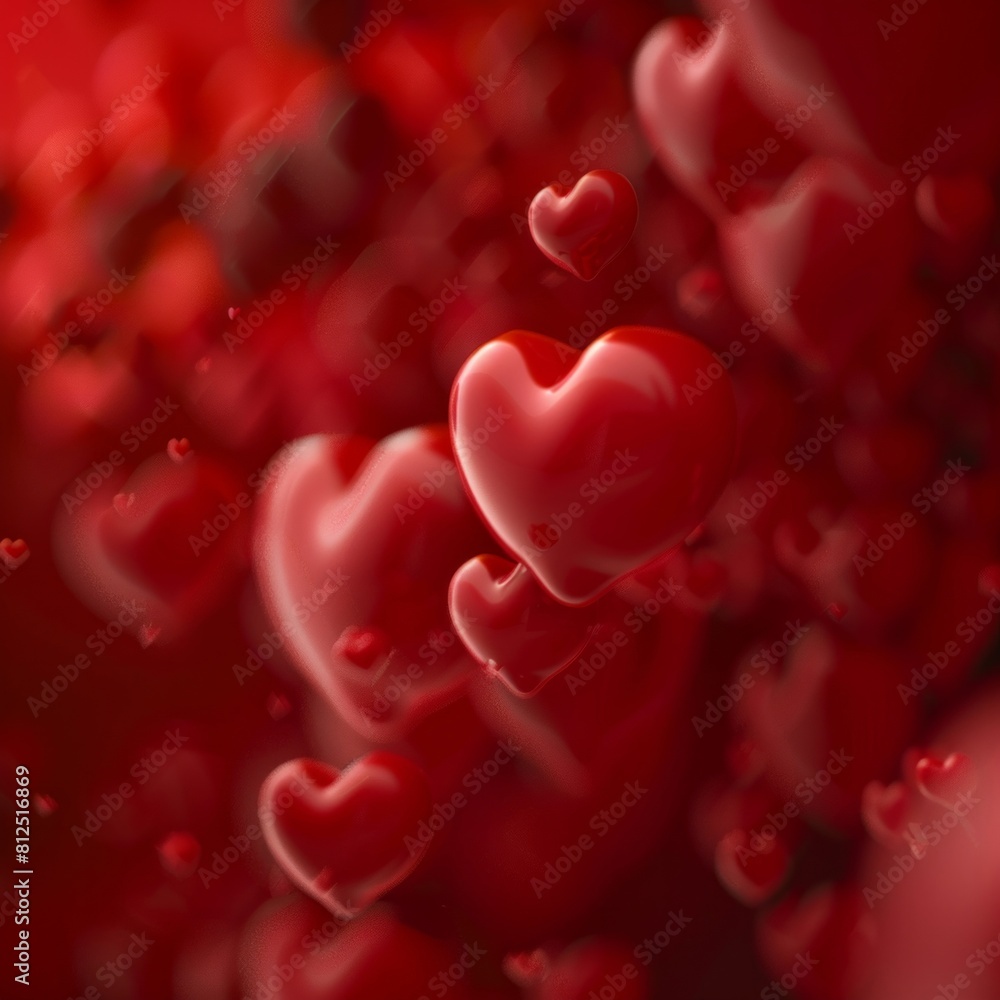 A red background with many hearts in different sizes and positions