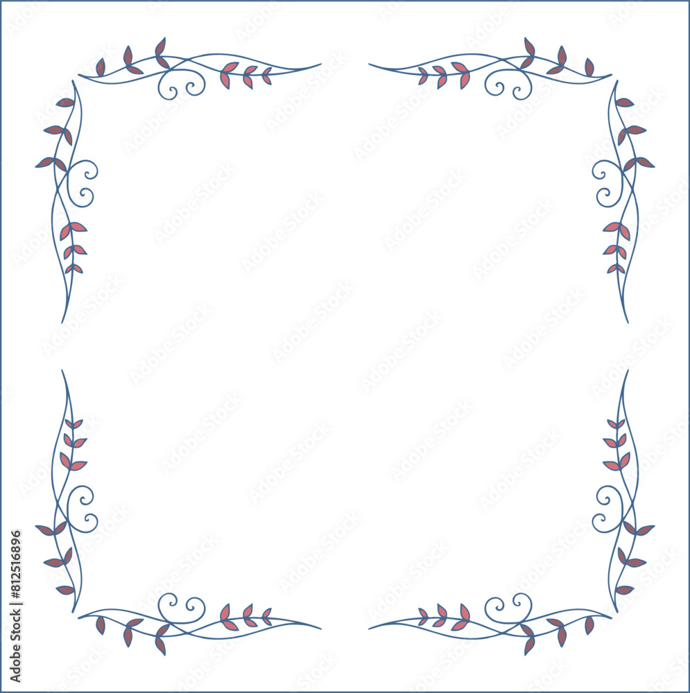 Blue vegetal ornamental frame with leaves, decorative border, corners for greeting cards, banners, business cards, invitations, menus. Isolated vector illustration.
Blue vegetal ornamental frame with leaves, decorative border, corners for greeting cards, banners, business cards, invitations, menus. Isolated vector illustration.