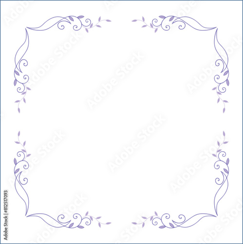 Light purple vegetal ornamental frame with leaves, decorative border, corners for greeting cards, banners, business cards, invitations, menus. Isolated vector illustration.	
