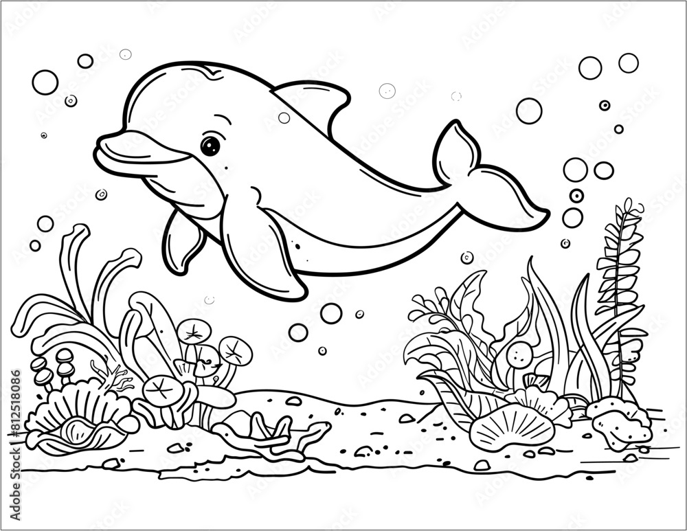 Fototapeta premium Vector Cute Dolphin Coloring Sheets for Kids