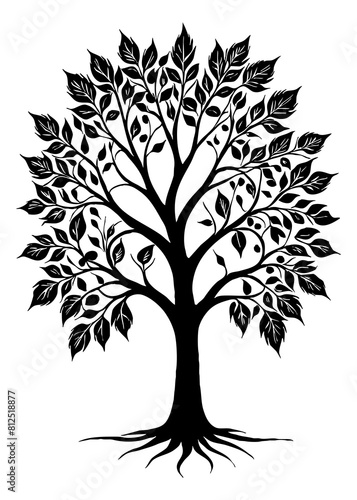 Tree . Black and white botanical pattern. For use in graphics, materials. Abstract plant shapes. Minimalist illustration for printing on wall decorations. Generated by Ai