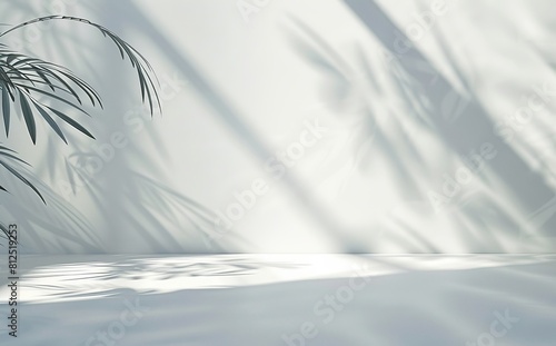 This image captures the serene interplay of shadows and light cast by plants on a clean white surface