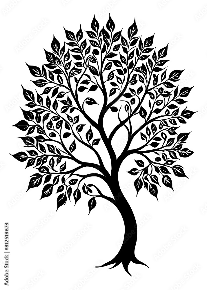 Tree . Black and white botanical pattern. For use in graphics, materials. Abstract plant shapes. Minimalist illustration for printing on wall decorations. Generated by Ai Tree . Black and white botanical pattern. For use in graphics, materials. Abstract plant shapes. Minimalist illustration for printing on wall decorations. Generated by Ai