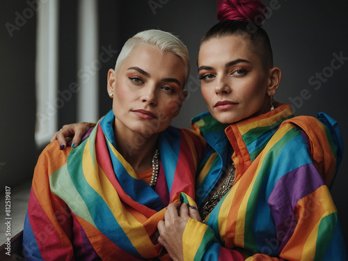 Lesbian Couple in Rainbow Attire, Love Knows No Bounds