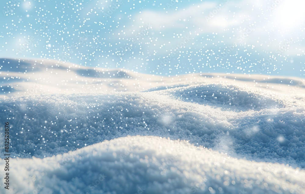 Picture of fresh glistening snow, sparkling under sunlight with a clear blue sky in the background
