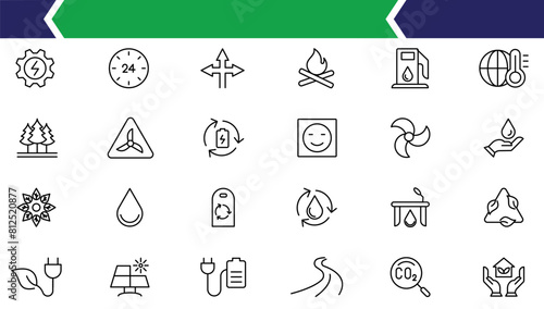 Green energy icons collection. Power related icon. Icons for renewable energy, ecology, green technology. Vector illustration