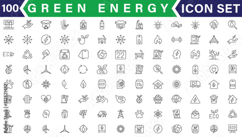 Ecology icon set. Duotone style line stroke and bold. Vector illustration. Containing ecology, eco friendly, growth, ecology and environment, ecological, green energy, fluorescent light, factory