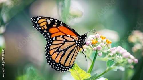 Monarch butterfly. Danaus plexippus resting on a flowering plant . generative ai © sobartea