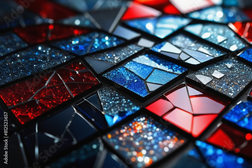 macro photo capture, mosaic art made of luxurious sparkling glass cracks. generative ai