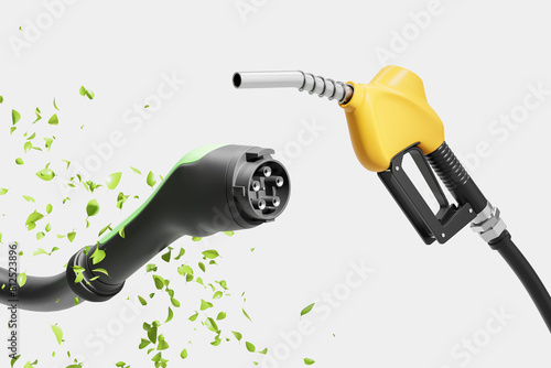 Cuadro en lienzo EV charging plug VS gas pump nozzle, electric vehicle concept
