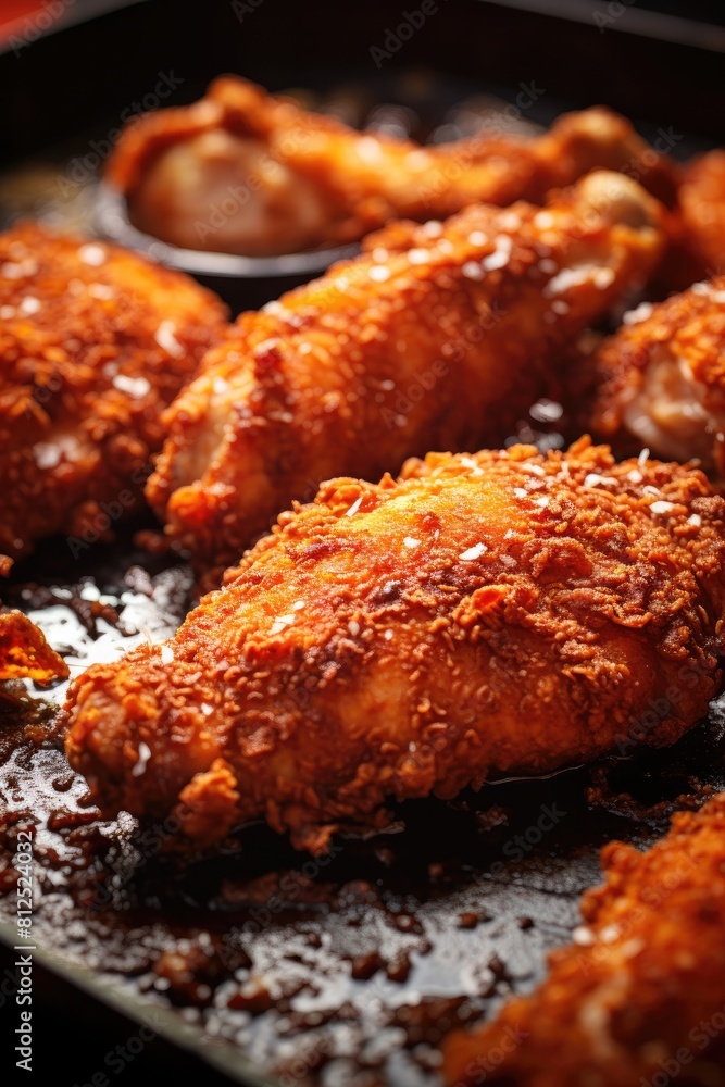 Fried chicken detailed macro food shot close up Fried chicken detailed macro food shot close up