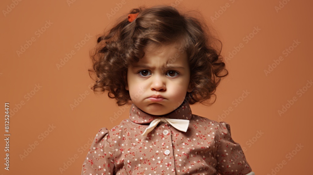 Toddler making a dramatic pout, wearing a playful outfit, focus on facial expression with a neutral background, Toddler making a dramatic pout, wearing a playful outfit, focus on facial expression with a neutral background,