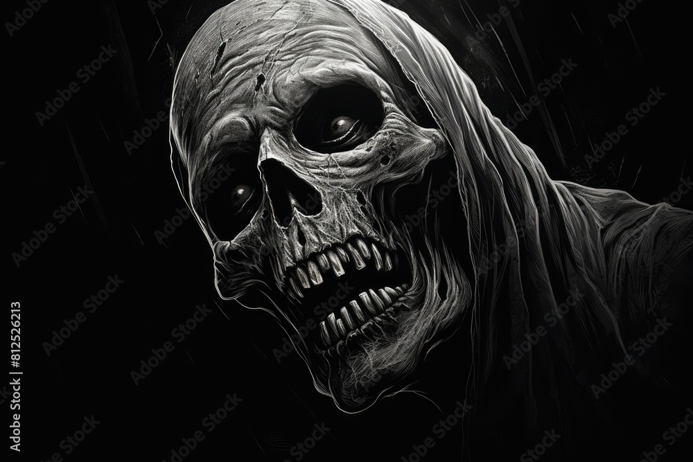 Scary spooky ghoul engraving-style illustration Scary spooky ghoul engraving-style illustration