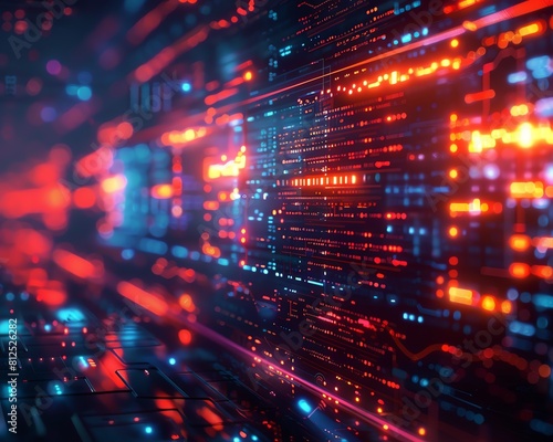 Closeup of an algorithm adjusting its parameters for optimized system protection, side view, Algorithm self tuning, technology tone, Colored pastel