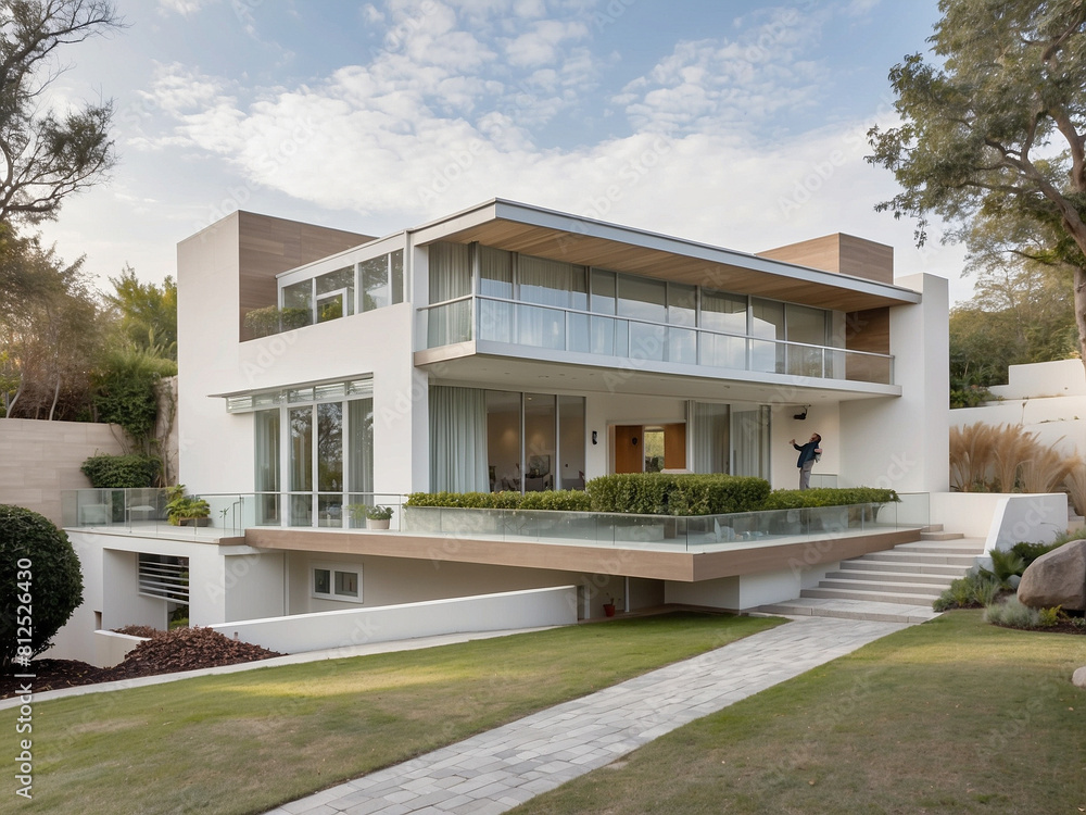 Modern Architectural Marvel, Sleek Lines and Neutral Tones Modern Architectural Marvel, Sleek Lines and Neutral Tones