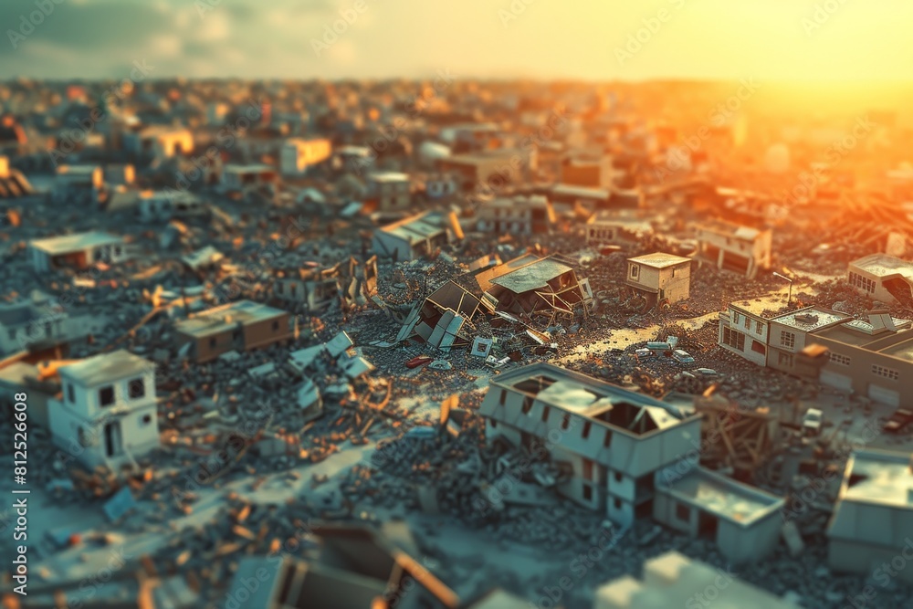 Obraz premium A city street with a lot of debris and rubble
