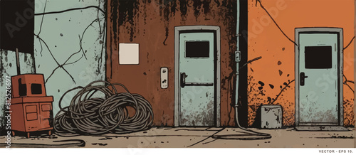 Illustration of Abandoned Factory Building in Comic Style