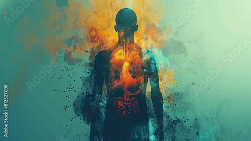 Visual depiction of adrenal insufficiency, a body silhouette with faded colors in the adrenal area photo