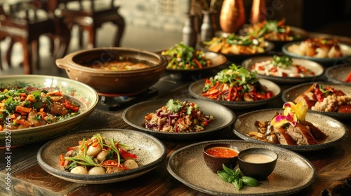 A Variety of Asian Cuisine on Oval Plates a Sensory Delight