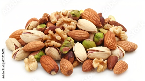 Mixed nuts are a healthy snack. They include walnuts, pistachios, almonds, hazelnuts, and cashews.