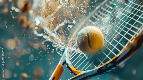 Professional tennis player hits the ball with his racket during the match. photo