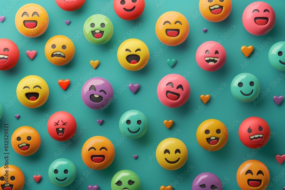 A colorful array of emoticons are arranged in a pattern on a blue background A colorful array of emoticons are arranged in a pattern on a blue background