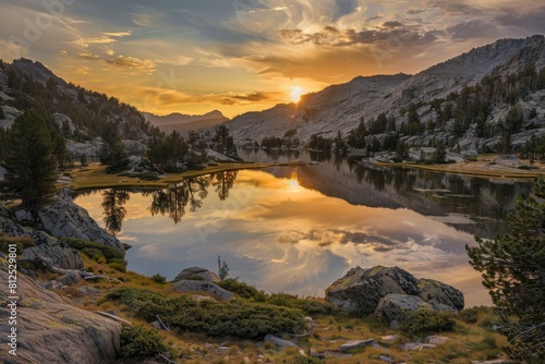 Sunset Reflections on a High Mountain Lake