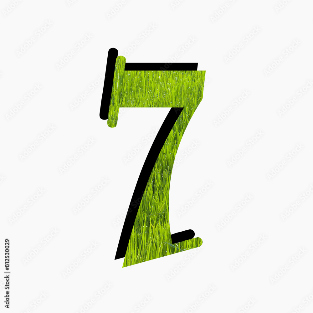 Obraz premium 3D number 7 with grass texture isolated on a white background