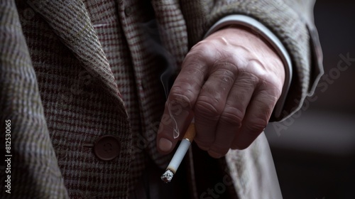 A close-up of a detective's hand holding a cigarette