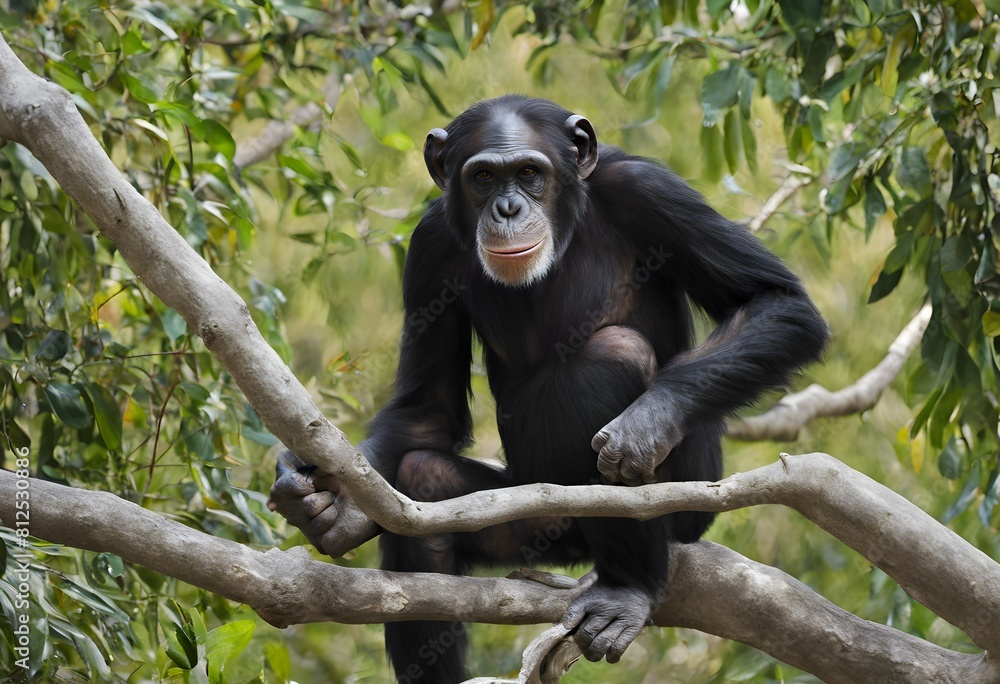 A view of a Chimpanzee in the forest