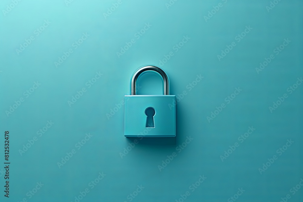 Fototapeta premium Minimalistic Padlock on blue background