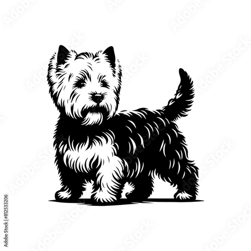  West Highland White Terrier vector Silhouette - Capturing the Endearing Beauty and Playful Spirit of this Beloved Breed-  West Highland White Terrier Illustration.