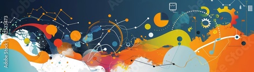 A vibrant banner captures the dynamic process of agile methodology, where each sprint is a burst of color and innovation propelling a business towards its performance metrics photo
