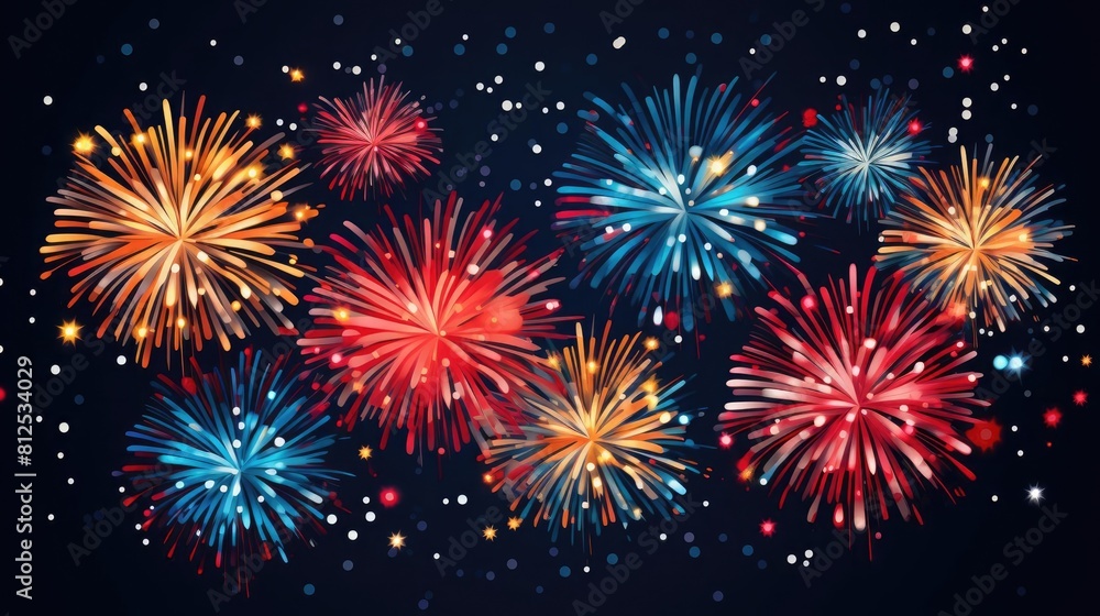 Naklejka premium A beautiful night sky filled with colorful fireworks. The perfect backdrop for a celebration.
