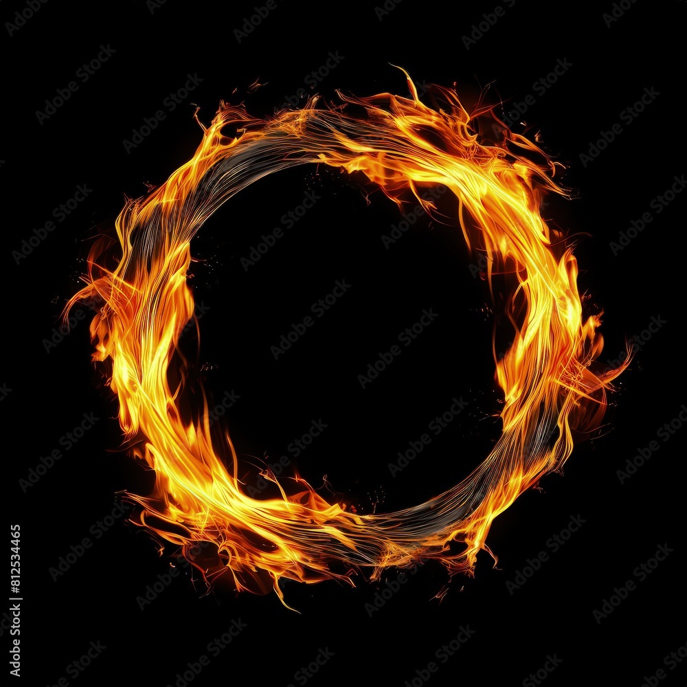 Fototapeta premium Fiery Ring of Motion: Dynamic Fire Dance on Black Canvas