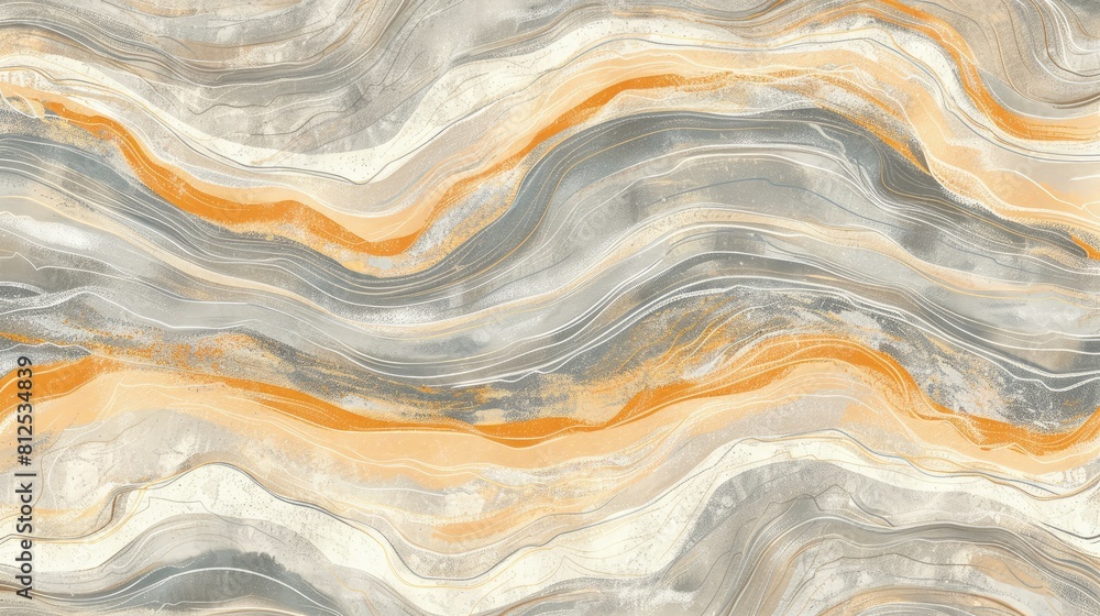 Abstract Wave Painting in Gray, Orange, and White Colors Abstract Wave Painting in Gray, Orange, and White Colors