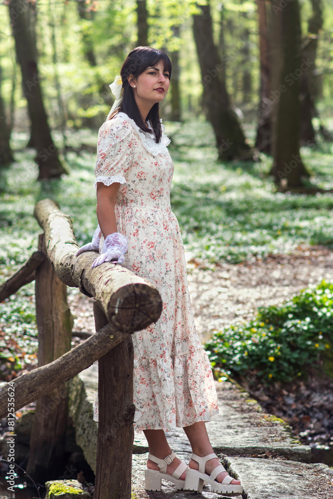 Young lady from the 50s is waiting in the forest Young lady from the 50s is waiting in the forest