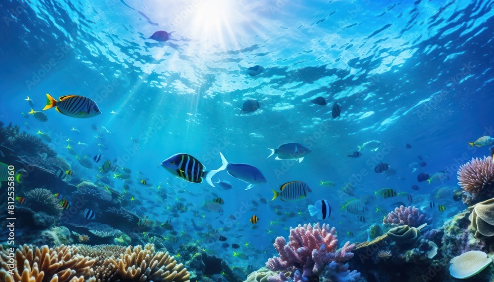 Tropical fish in the underwater, coral reef, amazing underwater life, various fish and exotic coral reefs, ocean wild creatures background Tropical fish in the underwater, coral reef, amazing underwater life, various fish and exotic coral reefs, ocean wild creatures background