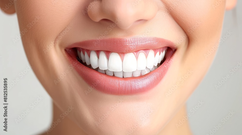 Obraz premium Perfect healthy teeth smile of a woman isolated on a white background.