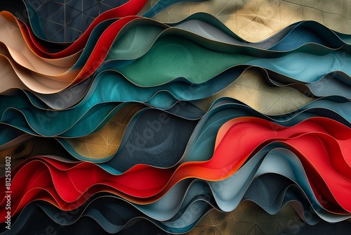 A colorful, abstract painting with a black background
