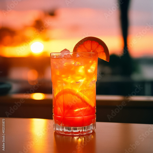Tequila sunrise orange summer cocktail. Exotic tasty cocktail.