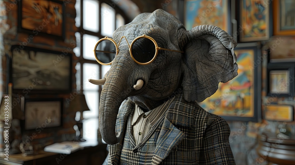 A cartoon elephant wearing glasses A cartoon elephant wearing glasses