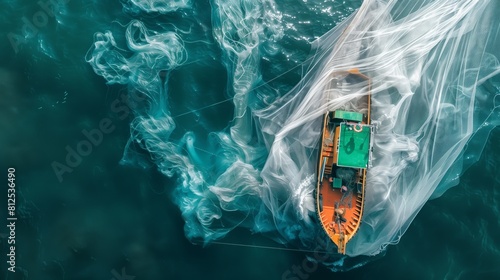 Emerald Dance: An Aerial Ballet of a Fishing Boat and Swirling Net
