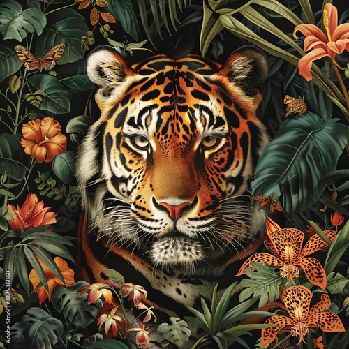 A stunning digital painting of a tiger in a lush jungle setting