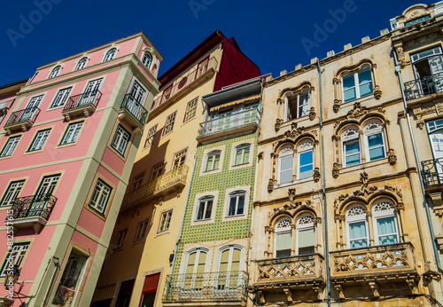 Impressive facades of the historical palaces of Coimbra, roman city located on a hill by the Mondego River, Portugal