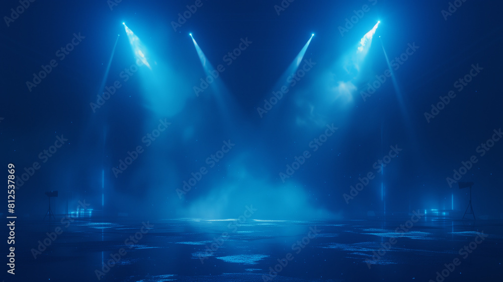 Abstract Stage with Blue Rays and Smoke - Photorealistic 3D Rendering