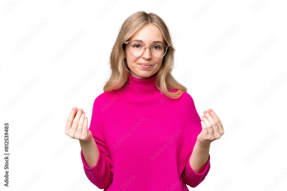 Fototapeta premium Young English woman over isolated background making money gesture