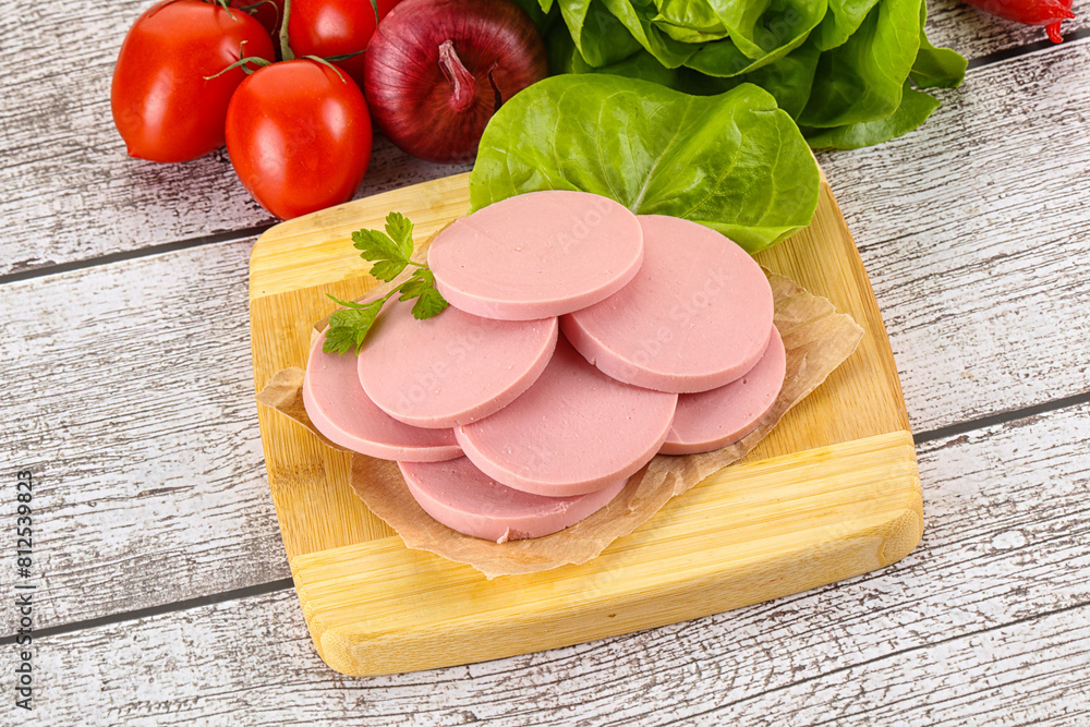Slices boiled sausages for breakfast Slices boiled sausages for breakfast