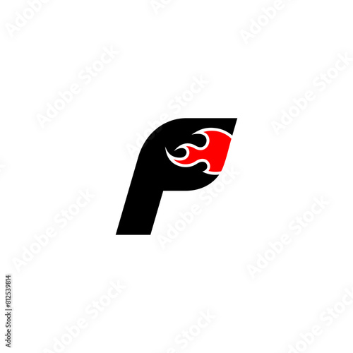 font F logo template with fire in flat style black color and red color