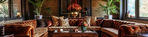 Plush Exotic Luxury Lounge with Opulent Python Wallpaper and Lavish Snake Skin Upholstery